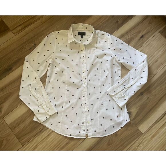 J Crew PERFECT womens brown polka dot white blouse 8 - Picture 1 of 7